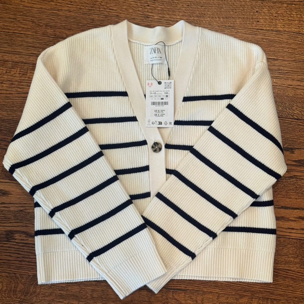 Zara Cardigan Navy Stripe Girl 11-12 (NWT)